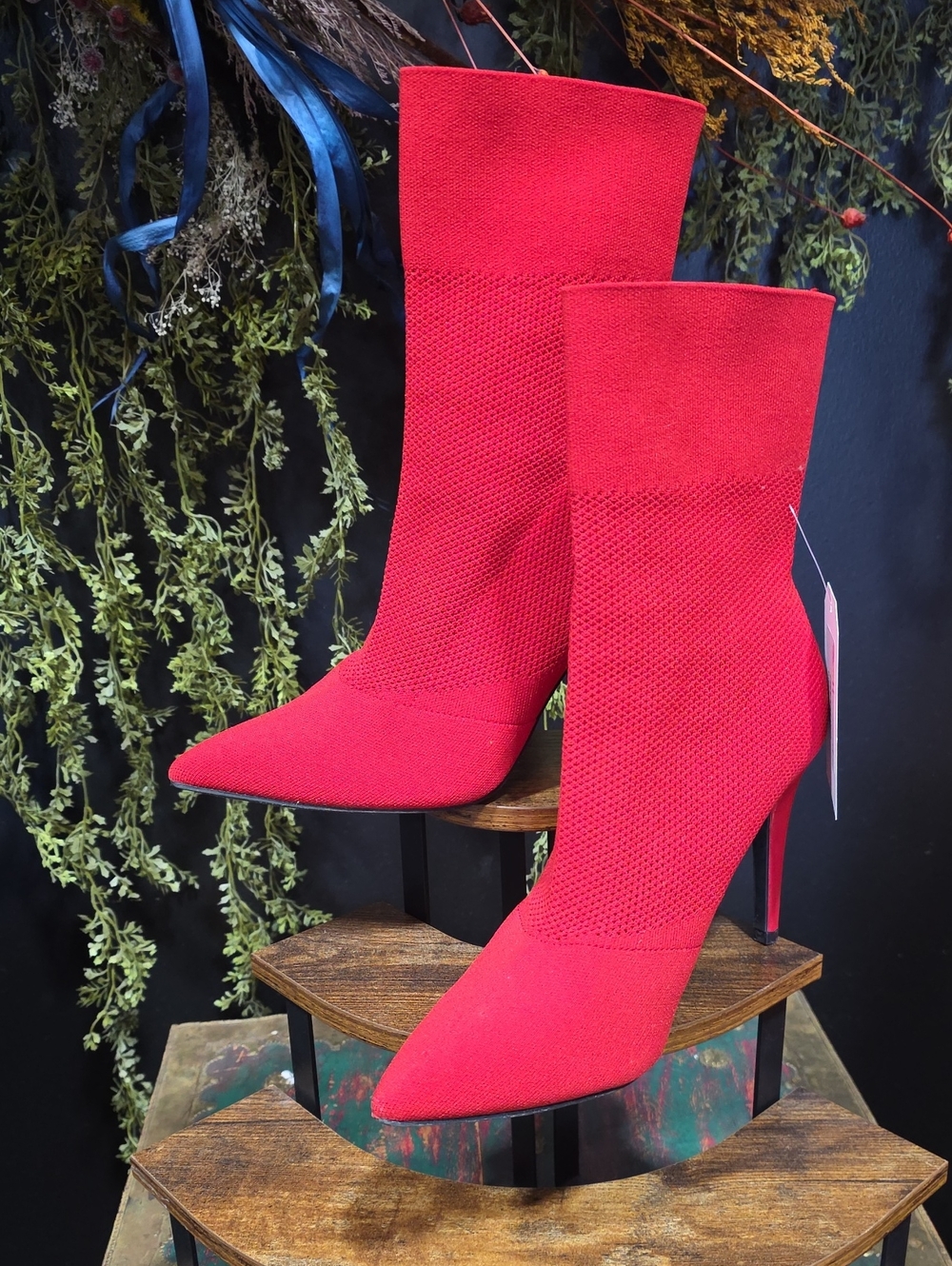 Brash Red Pointed Stiletto Sock Boots